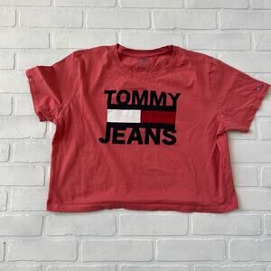 Tommy Jeans Women's Cotton Pink Cropped Soft Large Logo Tshirt -sz M